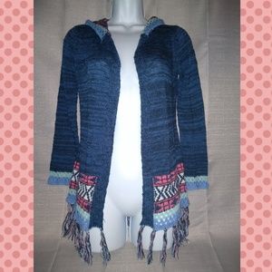PINK REPUBLIC blue hoodie cardigan with fringe